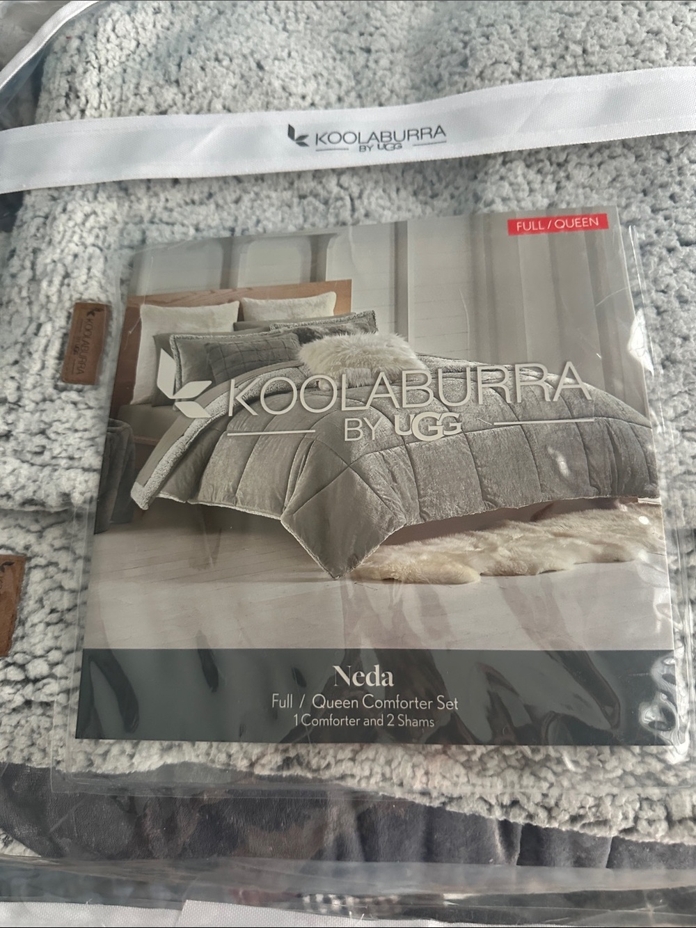 Koolaburra Neda Comforter Set in Light Gray Plush Finish